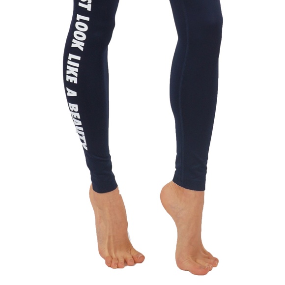 Yoga Power Flex Dry-Fit Side Word leggings Compression mid waist Workout - Picture 3 of 4